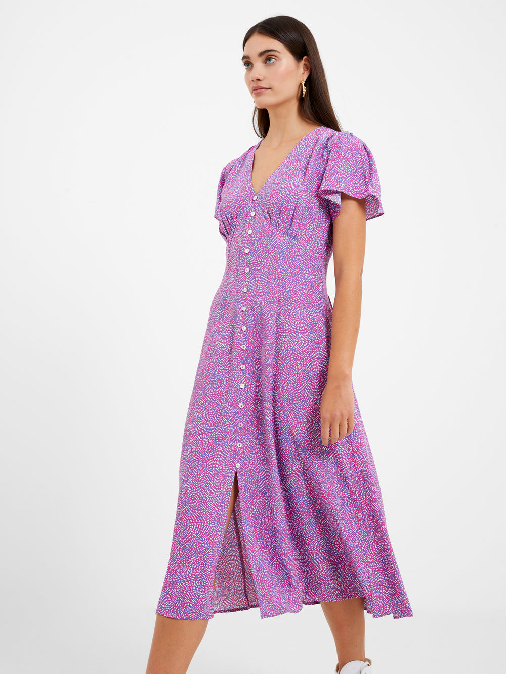 Bernice Eco Delphine V Neck Midi Dress Wild Rosa French Connection US