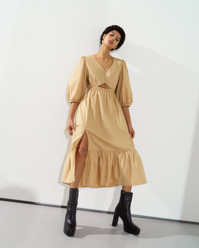 Rhodes Poplin Cut Out Midi Dress Incense | French Connection US